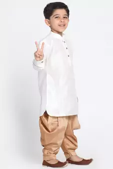 White Printed Silk Blend  Dhoti Kurta