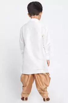 White Printed Silk Blend  Dhoti Kurta