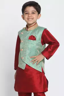 Boys Mint Green Silk Blend Nehru Jacket