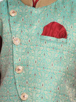 Boys Mint Green Silk Blend Nehru Jacket 3