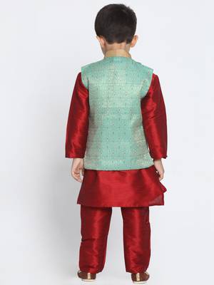 Boys Mint Green Silk Blend Nehru Jacket 4