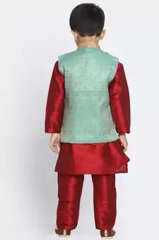 Boys Mint Green Silk Blend Nehru Jacket