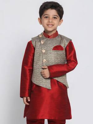  Lunar Grey Silk Blend Nehru Jacket 1