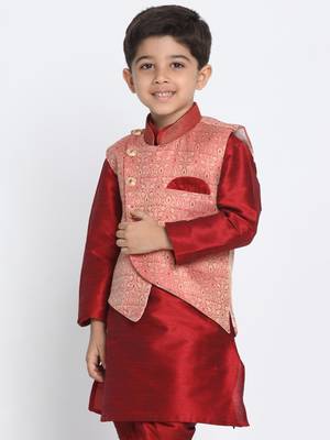  Pink Silk Blend Nehru Jacket 1