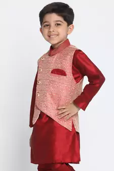  Pink Silk Blend Nehru Jacket