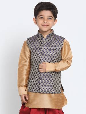 Blue Printed Blended Cotton -Nehru-Jacket 1