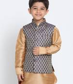 Blue Printed Blended Cotton -Nehru-Jacket