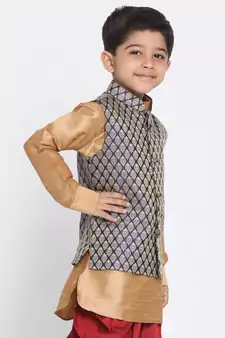 Blue Printed Blended Cotton -Nehru-Jacket