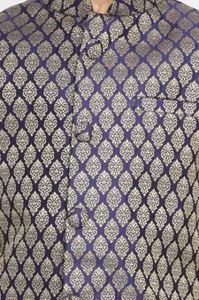 Blue Printed Blended Cotton -Nehru-Jacket