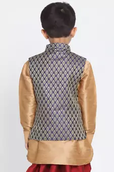 Blue Printed Blended Cotton -Nehru-Jacket