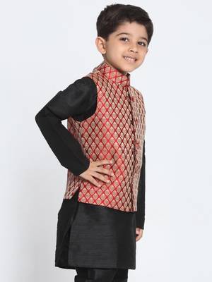 Maroon Printed Blended Cotton -Nehru-Jacket 2