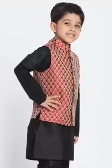 Maroon Printed Blended Cotton -Nehru-Jacket