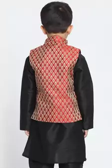 Maroon Printed Blended Cotton -Nehru-Jacket