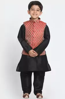 Maroon Printed Blended Cotton -Nehru-Jacket