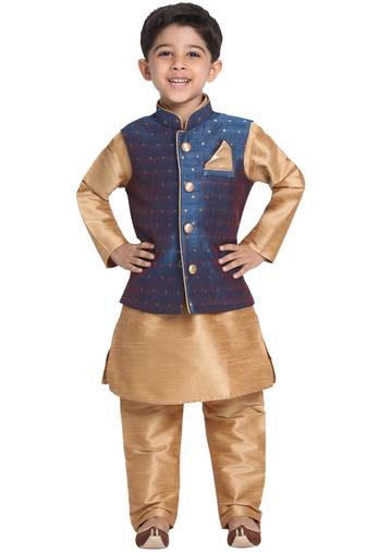 Blue Printed Blended Cotton Boys-Nehru-Jacket