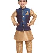 Blue Printed Blended Cotton Boys-Nehru-Jacket