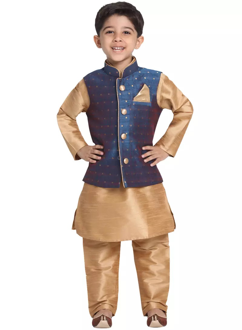 Blue Printed Blended Cotton Boys-Nehru-Jacket