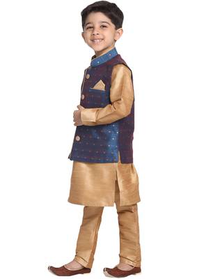 Blue Printed Blended Cotton Boys-Nehru-Jacket 2