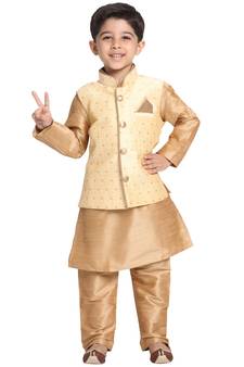 Gold Printed Blended Cotton Boys-Nehru-Jacket