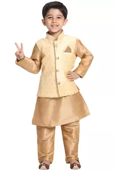 Gold Printed Blended Cotton Boys-Nehru-Jacket