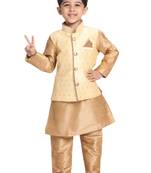 Gold Printed Blended Cotton Boys-Nehru-Jacket