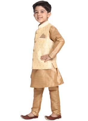 Gold Printed Blended Cotton Boys-Nehru-Jacket 2