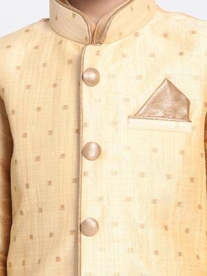 Gold Printed Blended Cotton Boys-Nehru-Jacket 3