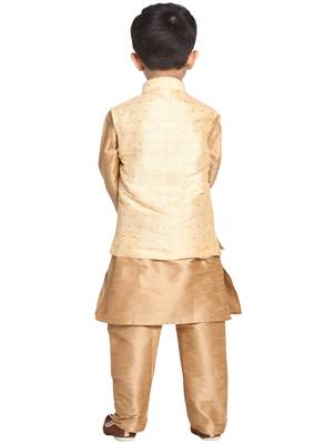 Gold Printed Blended Cotton Boys-Nehru-Jacket 4