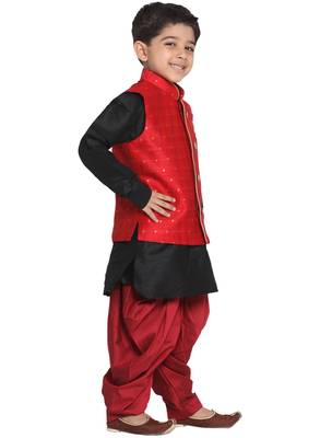  Maroon And Rose Gold Silk Blend Nehru Jacket 2
