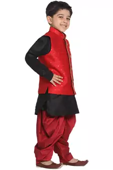  Maroon And Rose Gold Silk Blend Nehru Jacket