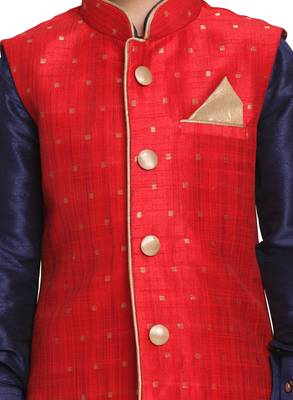  Maroon And Rose Gold Silk Blend Nehru Jacket 3
