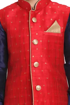  Maroon And Rose Gold Silk Blend Nehru Jacket