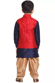  Maroon And Rose Gold Silk Blend Nehru Jacket