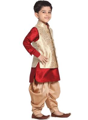 Boys Rose Gold Silk Blend Nehru Jacket 2