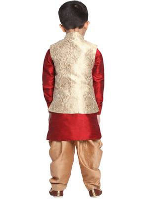 Boys Rose Gold Silk Blend Nehru Jacket 4