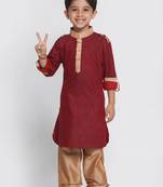  Maroon And Rose Gold Cotton Pathani Kurta Set
