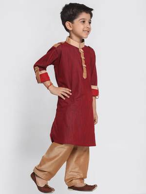  Maroon And Rose Gold Cotton Pathani Kurta Set 2