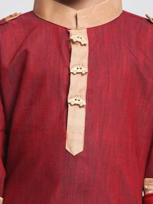  Maroon And Rose Gold Cotton Pathani Kurta Set 3