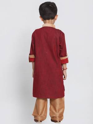  Maroon And Rose Gold Cotton Pathani Kurta Set 4