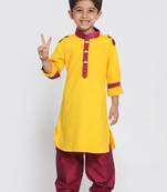 Yellow And Maroon Cotton Pathani Kurta Set