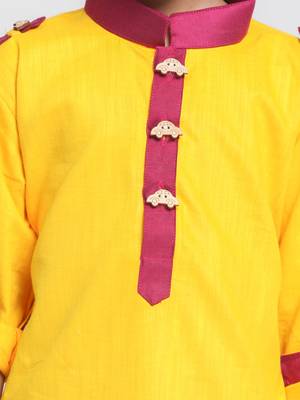  Yellow And Maroon Cotton Pathani Kurta Set 3
