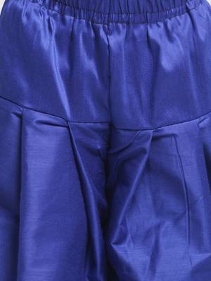 Boys Beige And Royal Blue Silk Blend Indowestern Sherwani And Dhoti Set 5