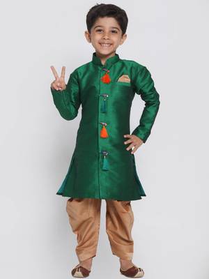 Green Woven Silk Blend Boys-Sherwani 1