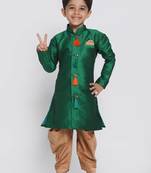 Green Woven Silk Blend Boys-Sherwani