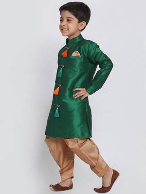Green Woven Silk Blend Boys-Sherwani 2