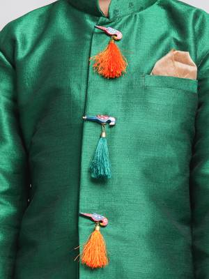 Green Woven Silk Blend Boys-Sherwani 3