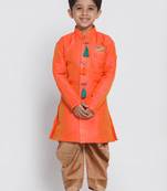 Orange Woven Silk Blend Boys Sherwani