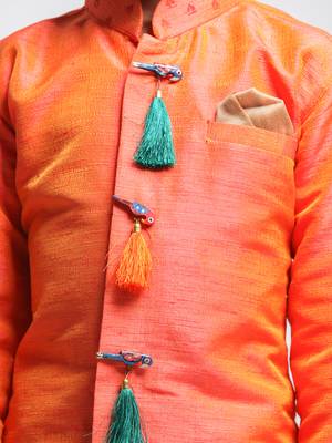 Orange Woven Silk Blend Boys Sherwani 3