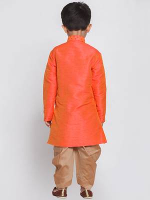 Orange Woven Silk Blend Boys Sherwani 4