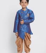 Azure And Rose Gold Silk Blend Indowestern Sherwani And Dhoti Set
